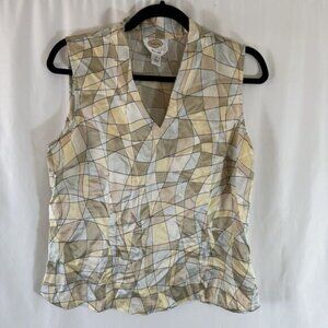 Talbot Silk Blouse Women's 12 Yellow Geometric Sleeveless Vneck Lightweight